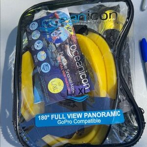 Full Face Snorkel Mask with Yellow Accents go pro compatible anti fog anti leak